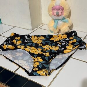 Black Yellow Green Floral High-Waisted Bikini Bottom NWOT  size XL